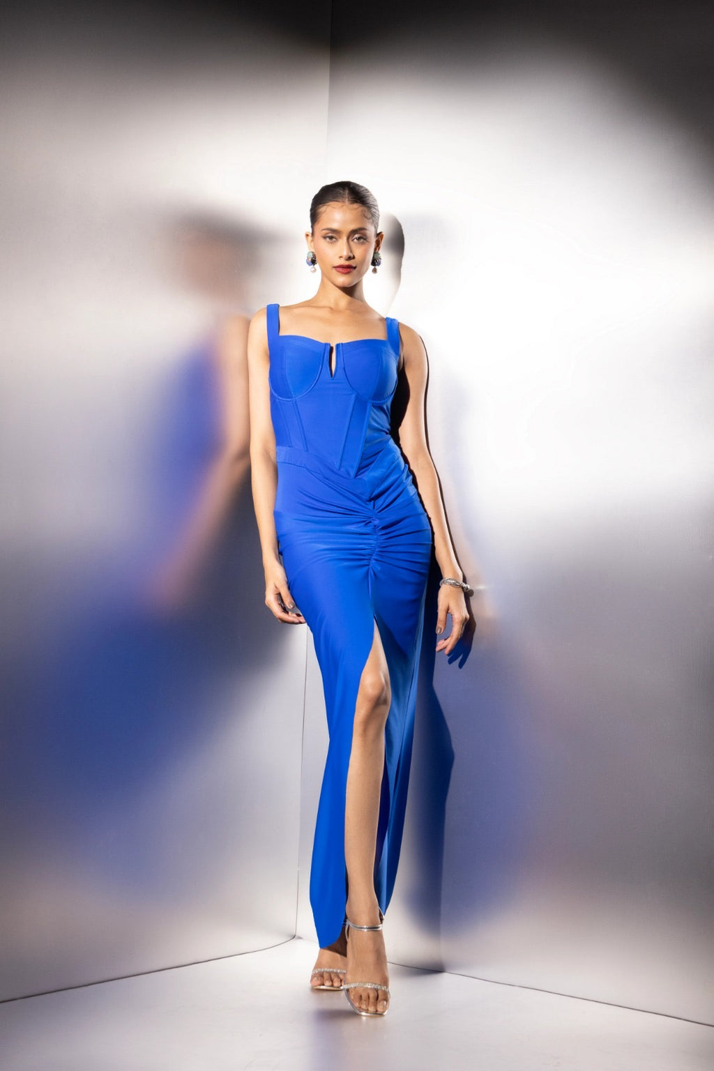 Dance With Me Ruched Mini Dress - Blue