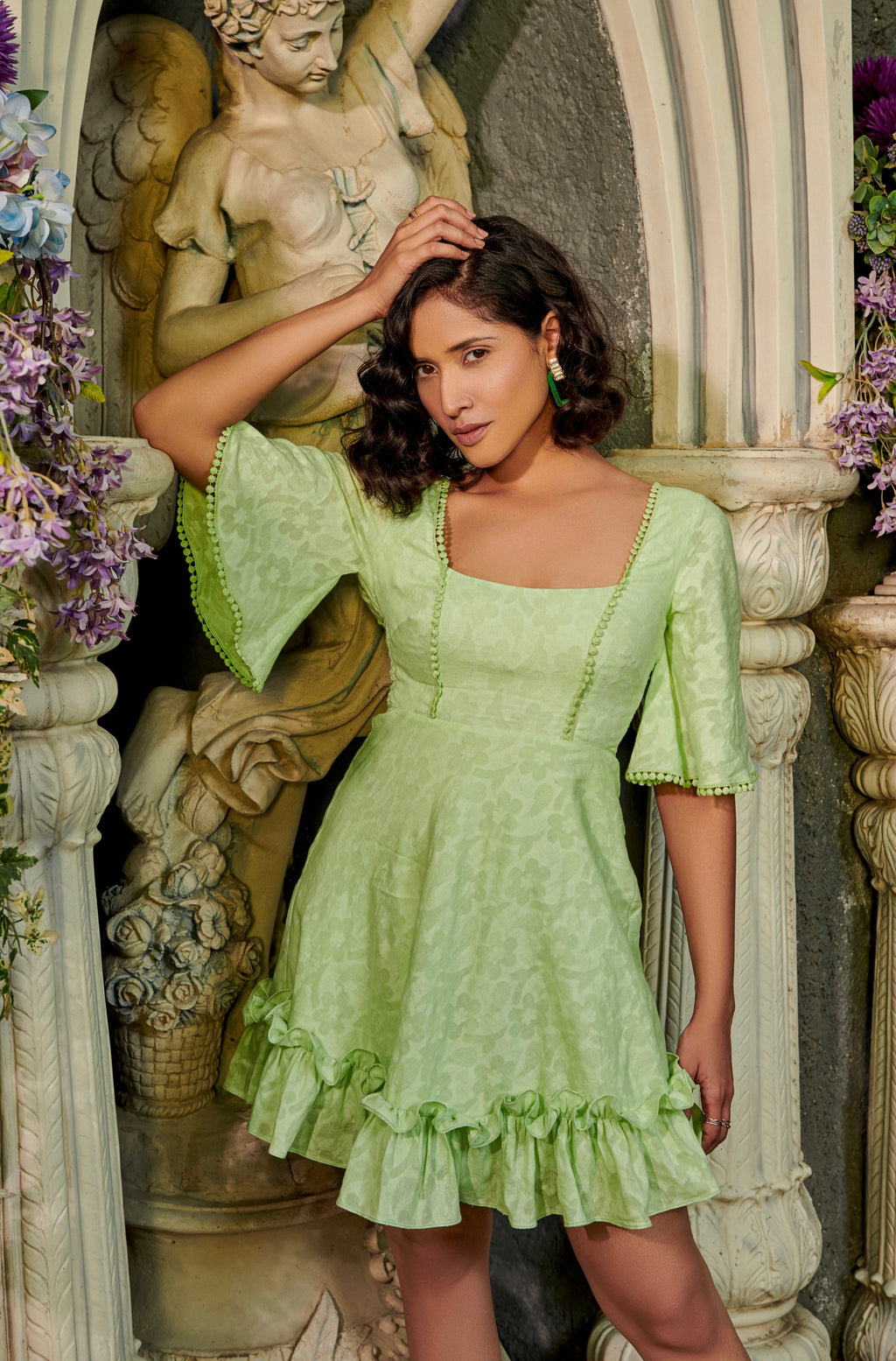 Lace is more - back tie mini dress in lime green  Kostume County