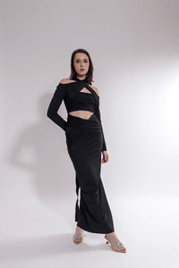 Midnight rules - cut out bodycon maxi dress in black