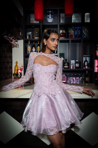 Demand attention - lace corset mini dress in lavender -