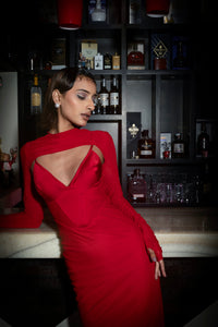 Greedy lover - corset midi dress in red