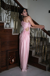 Precious dreams - pink satin asymmetric dress