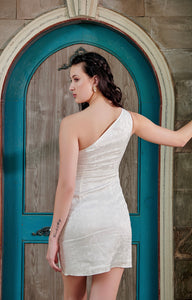 Easy love - asymmetric single sleeve mini dress in white