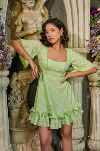 Lace is more - back tie mini dress in lime green