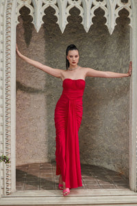 Infinite promises - red drape maxi dress – Kostume County