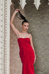Infinite promises - red drape maxi dress