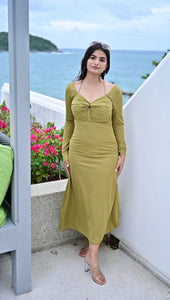 My type - olive green halter neck midi dress
