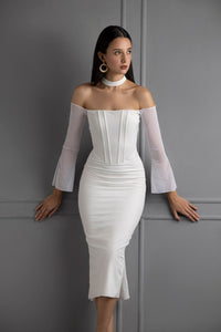 ON YOUR MIND - white mesh corset bodycon midi dress Kostume County ON YOUR MIND - white mesh corset bodycon midi dress Kostume County