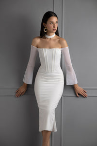 ON YOUR MIND - white mesh corset bodycon midi dress