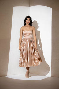 1S - A movement - Metallic gold rose pleated padded dress