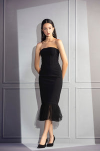 6S- EVERLASTING ROMANCE - black corset body con midi dress