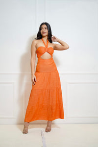orange tie up dress Abby Off-Shoulder Tie-Up Back Dress Eyelet Embroidery Dress Orange