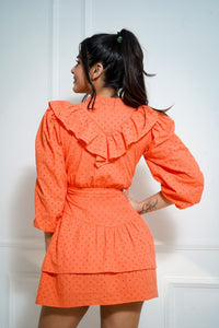 In my element Burnt orange cotton Frill mini dress