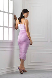 Ruched Moment - Lavender mesh corset body con dress