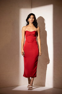 Embrace perfection - red satin corset dress