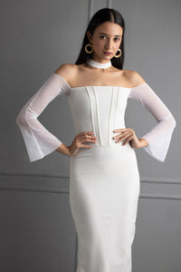 ON YOUR MIND - white mesh corset bodycon midi dress