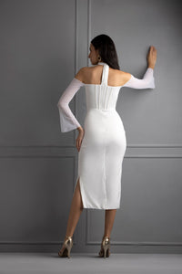 ON YOUR MIND - white mesh corset bodycon midi dress Kostume County ON YOUR MIND - white mesh corset bodycon midi dress Kostume County