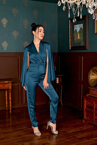 Out of sight - teal blue cape jumpsuit