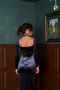 Remember me - velvet midi dress in livid (bluish grey)