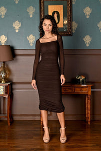 Under influence- brown ruched dress