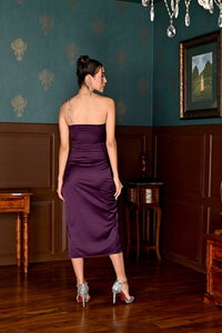 Falling hard - purple embellished satin dress